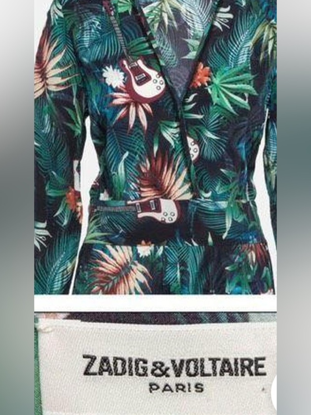 Zadig & Voltaire Tropical Leaf & Guitar Print MIDI Dress in Green and Brown